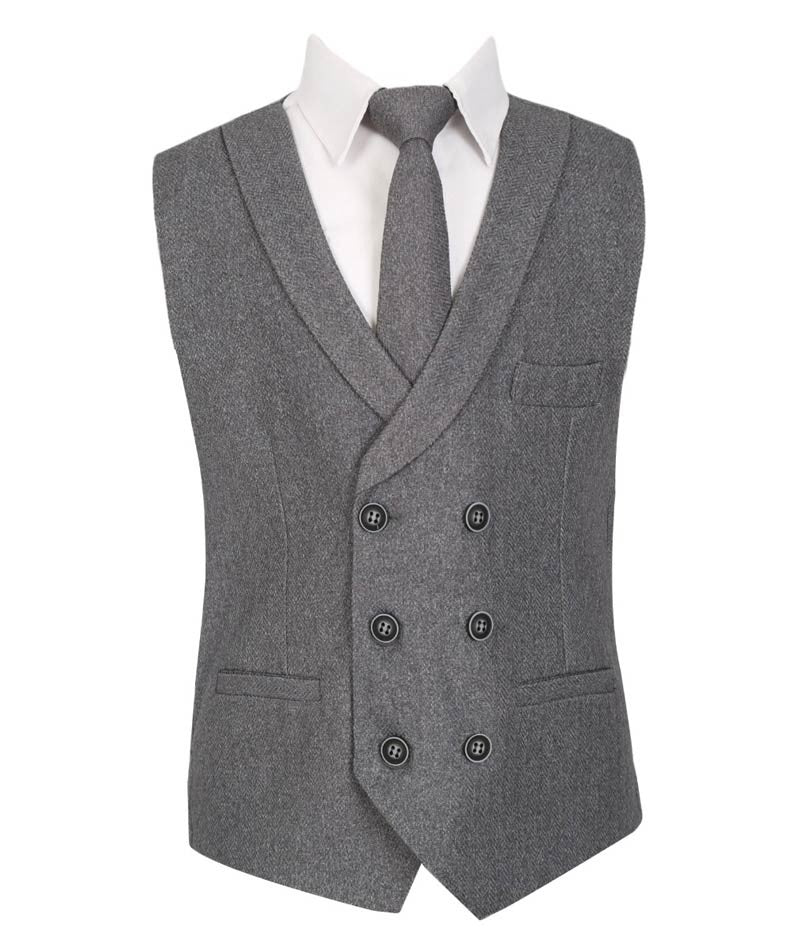 Ensemble Gilet Double Boutonnage en Chevron pour Hommes et Garçons - Gris