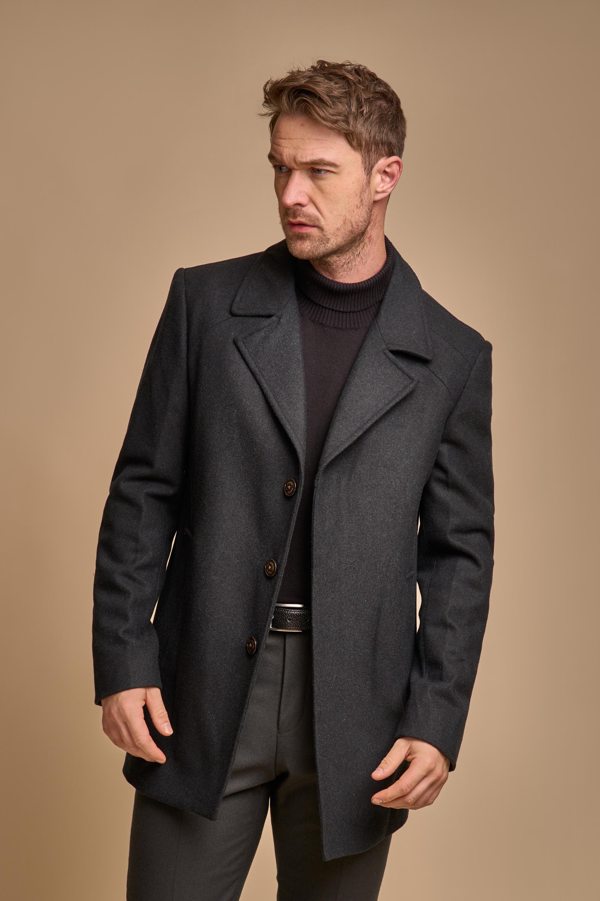 Men's Slim Fit Wool Blend Coat - MARCUS - Forest Green