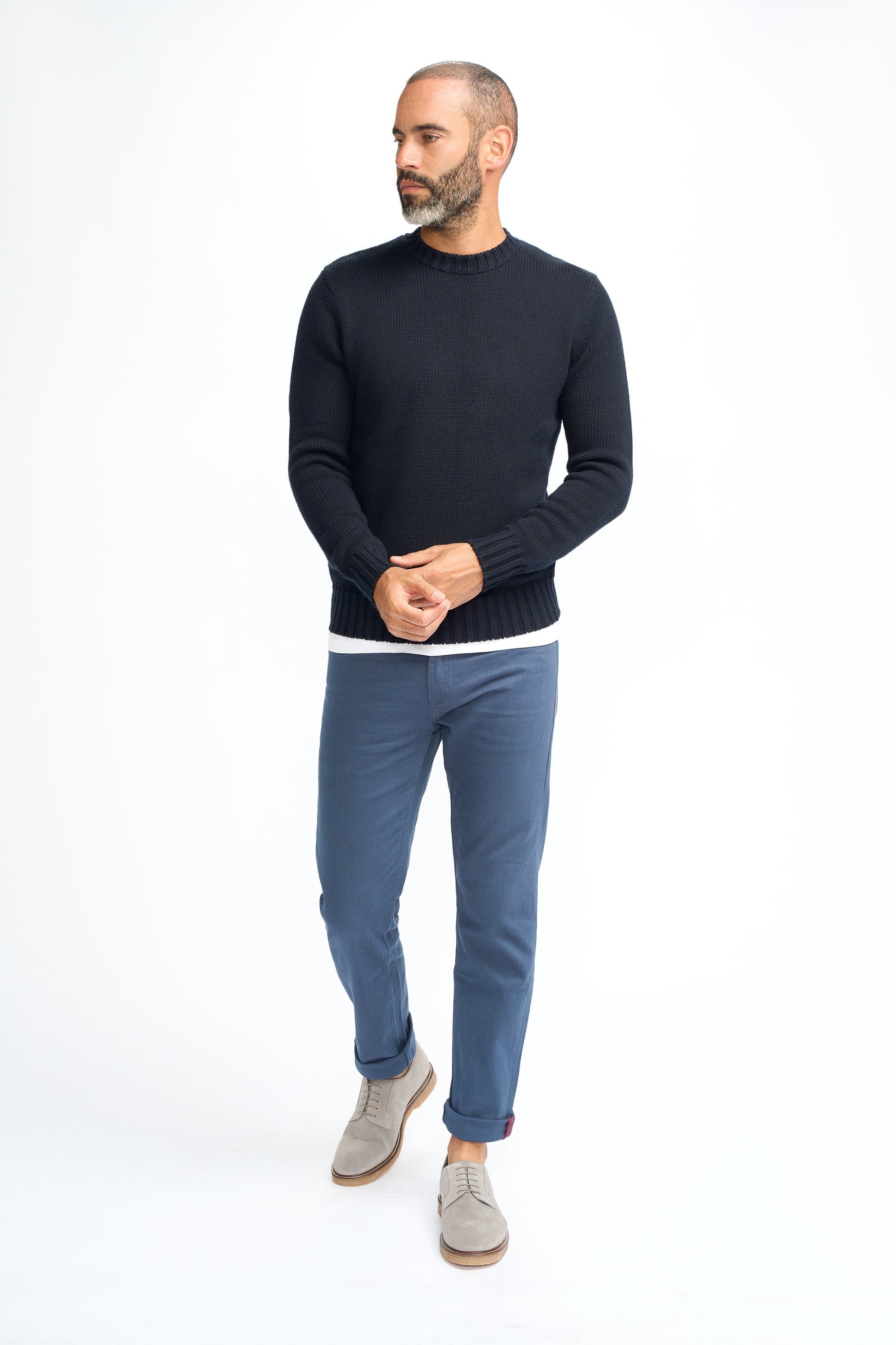 Pull classique en laine pour hommes - FARREL - Bleu Marine