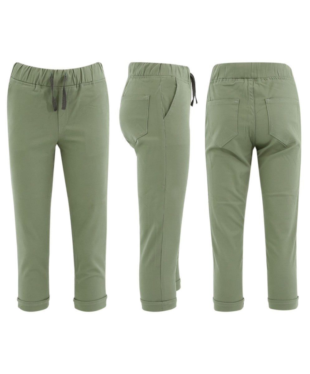 Pantalons Chino en Coton Élastique pour Garçons - ENZO - Vert Sauge