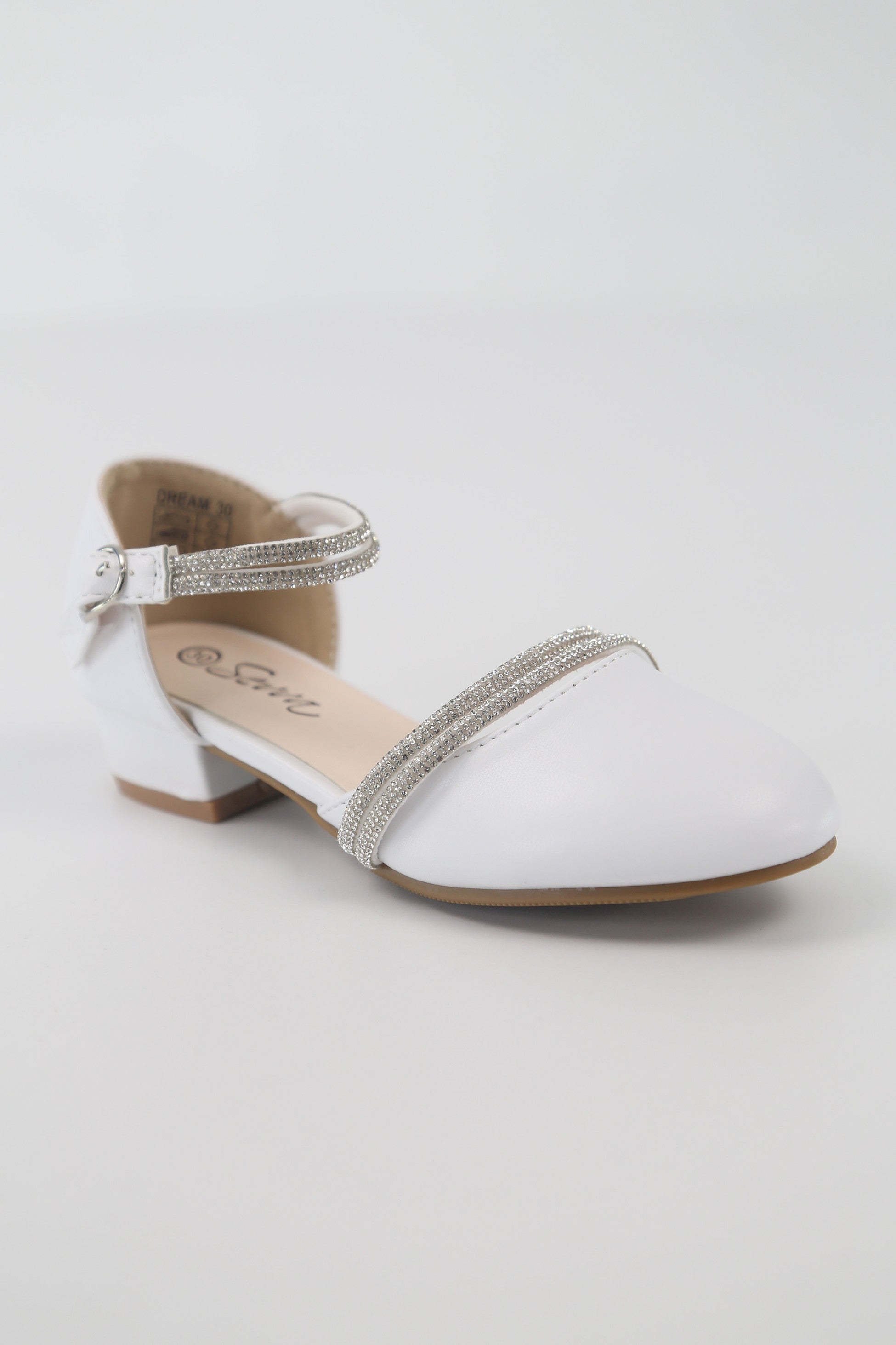 Chaussures à Talon Bas avec Bride à Strass pour Filles - DREAM - Blanc