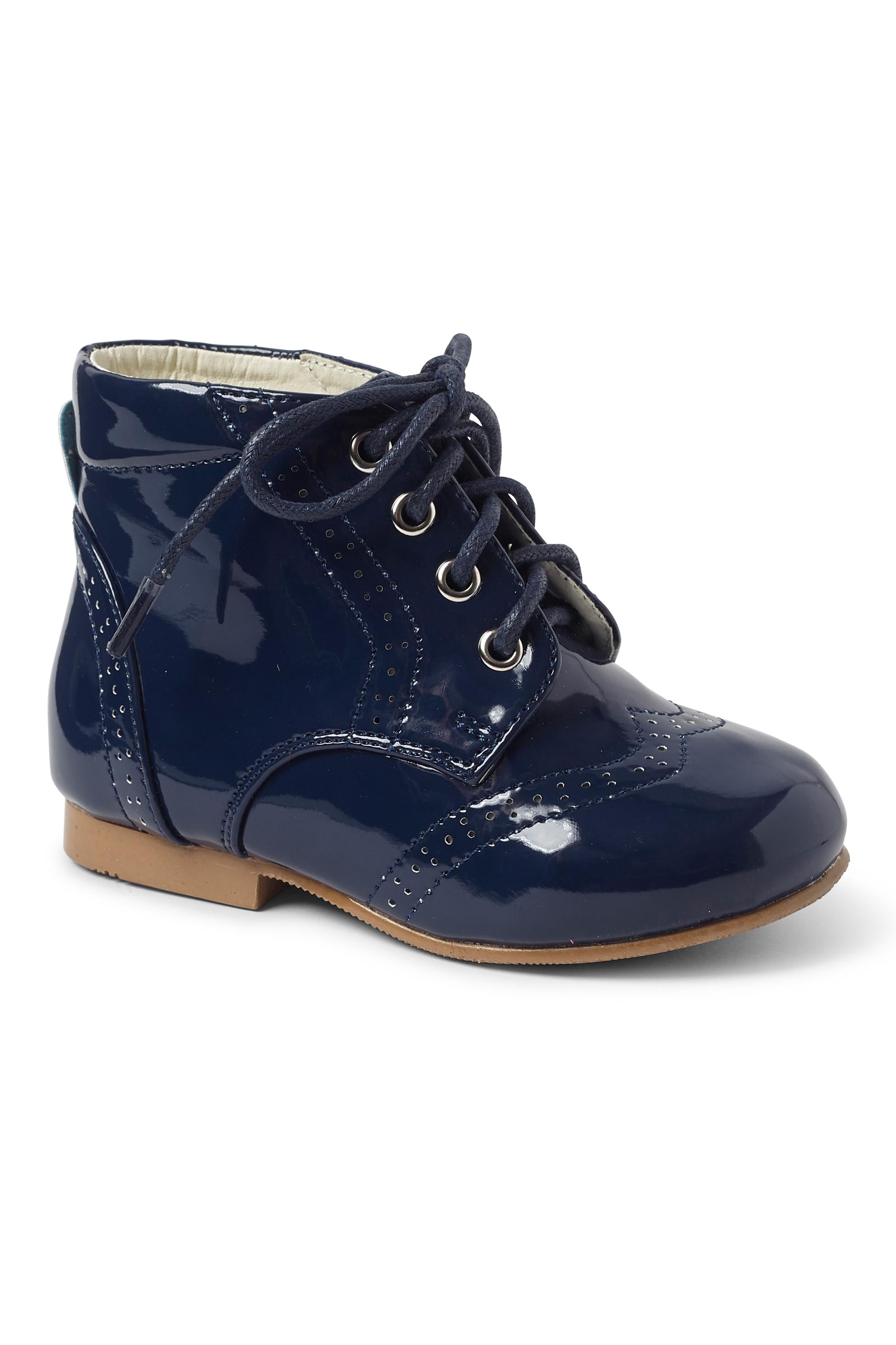 Bottes Brogues en Cuir Verni Unisexe pour Enfants - QUINN - Bleu Marine