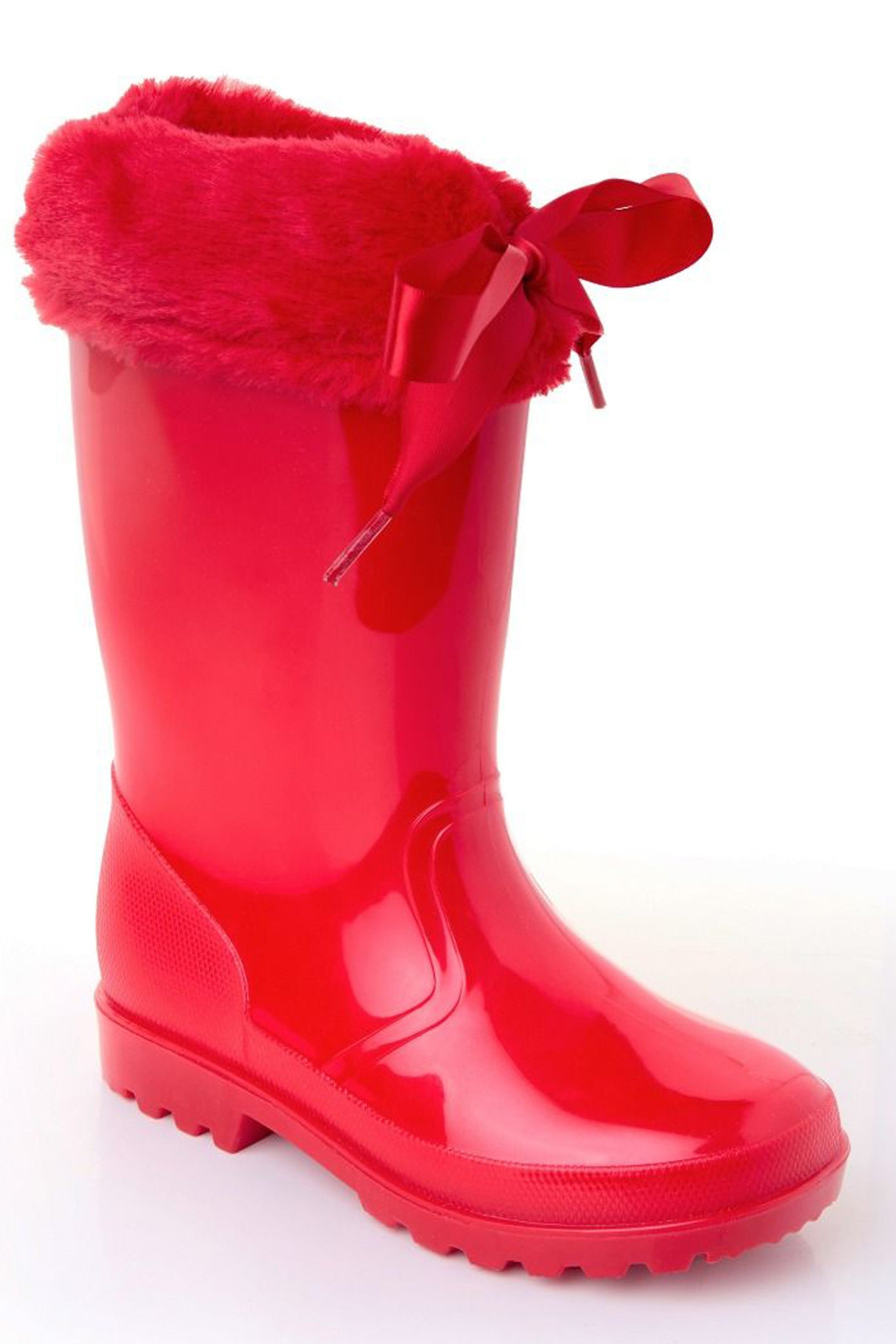 Bottes de pluie à ruban avec fausse fourrure, imperméables pour filles - VIVIAN - Rouge