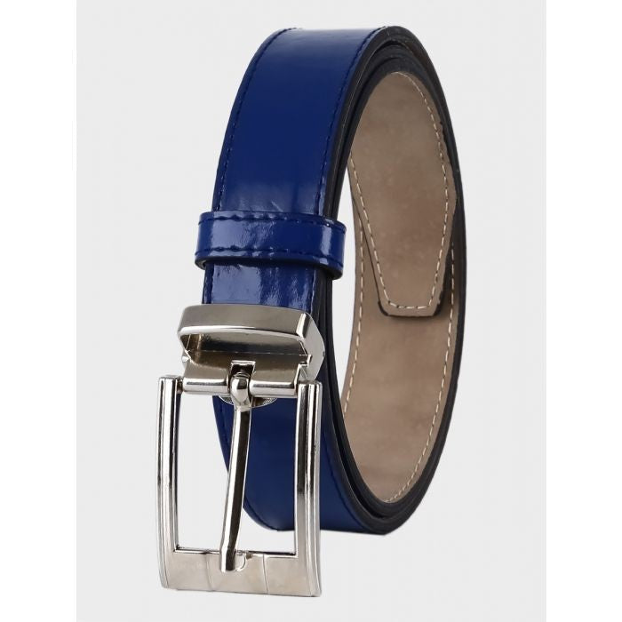 Ceinture Habillée en Cuir Verni Bleu Marine pour Garçons - Bleu Marine - Blanc