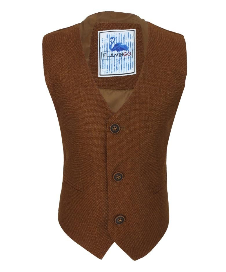 Men's & Boys Tweed Waistcoat Set - Cinnamon Brown