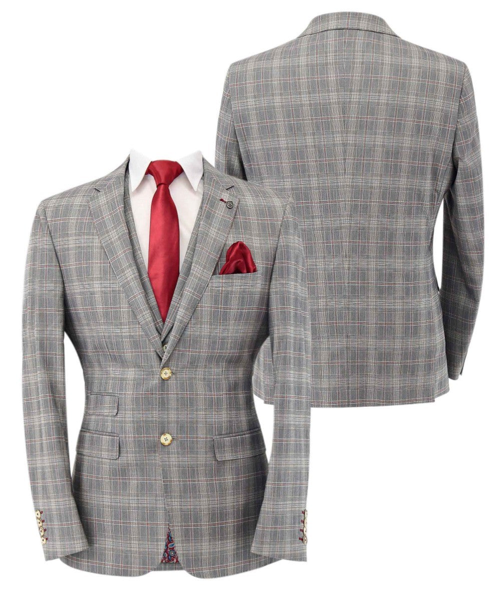 Men's Retro Check Slim Fit Suit Jacket - JULIAN Grey - Light Grey