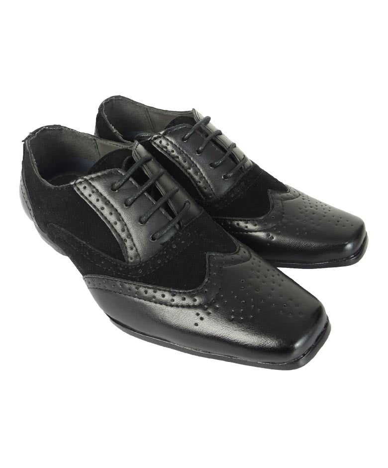 Jungen Schnür-Oxford Wingtip Schuhe - CHESTER Schwarz - Schwarz