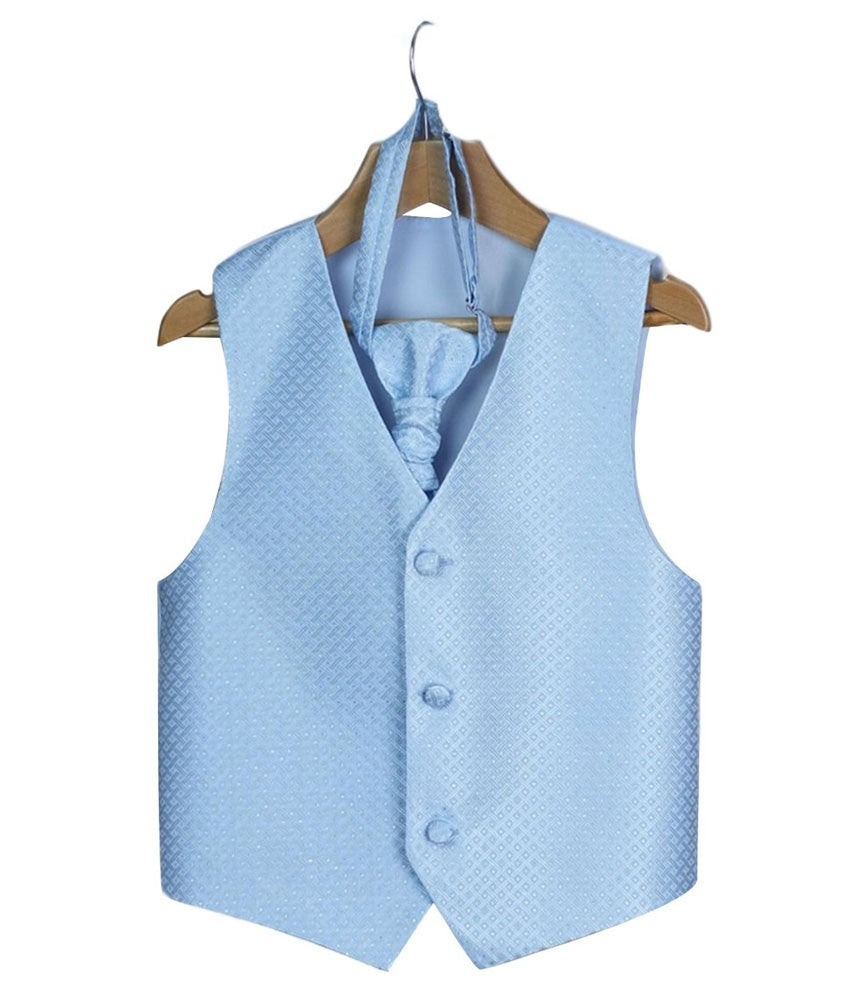 Boys & Men Waistcoat Cravat Hanky Set - Sky Blue