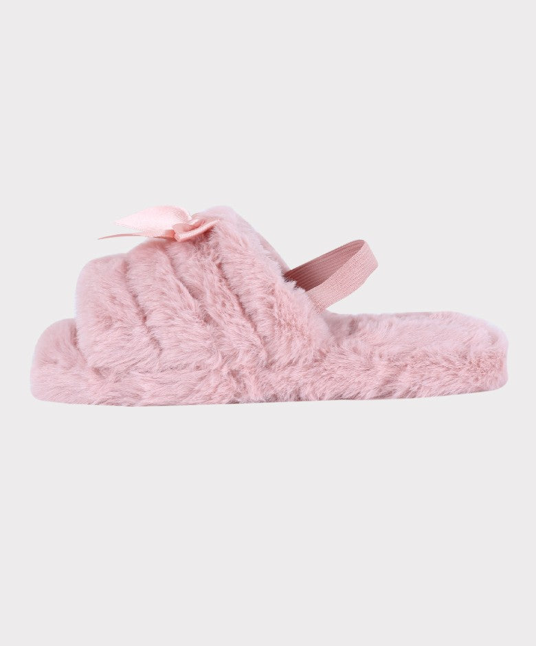 Girls Fur Pink Plush Slippers - Pink