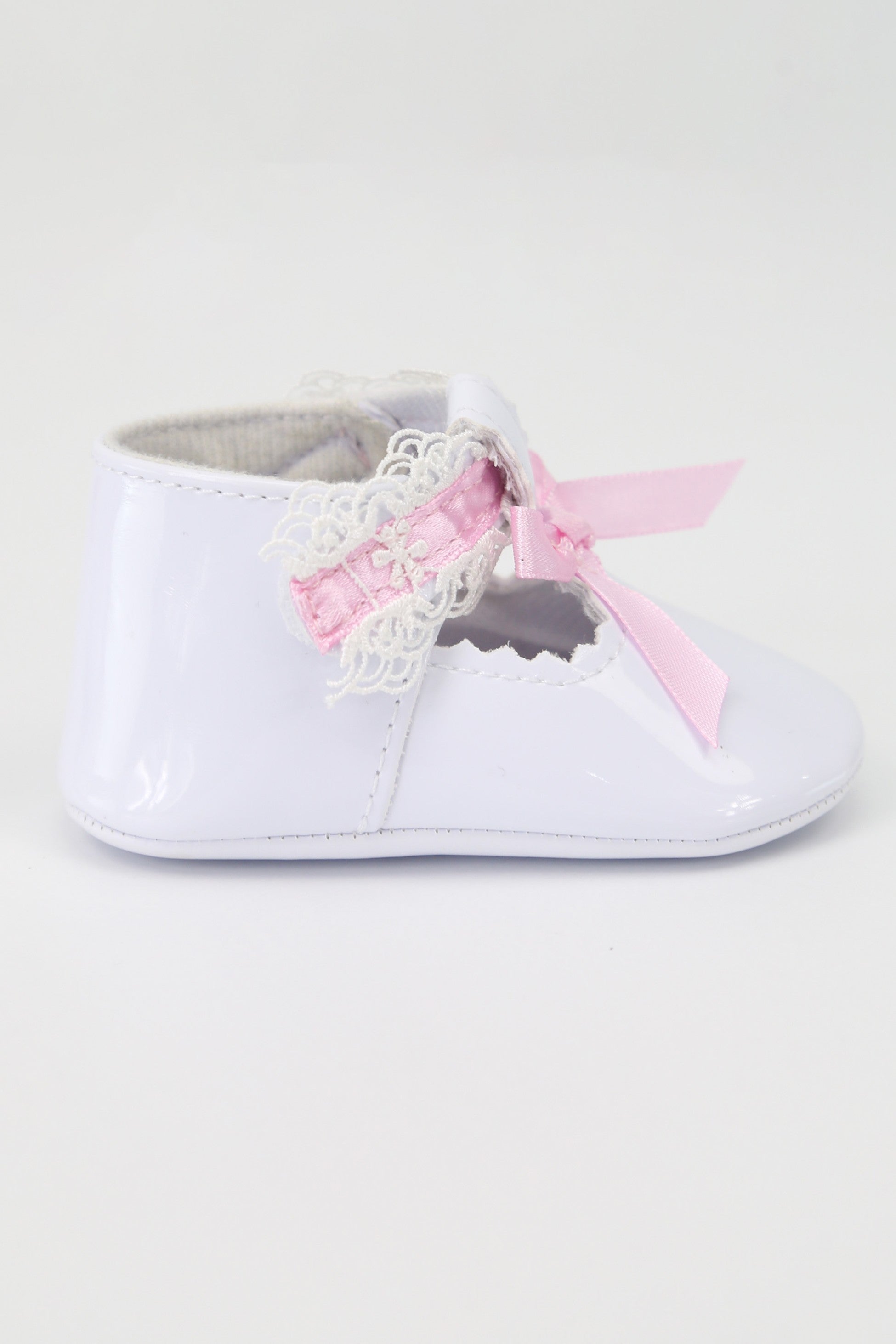 Baby Mädchen Lack Taufschuhe mit Spitzendetails - VALENTINA - Weiß