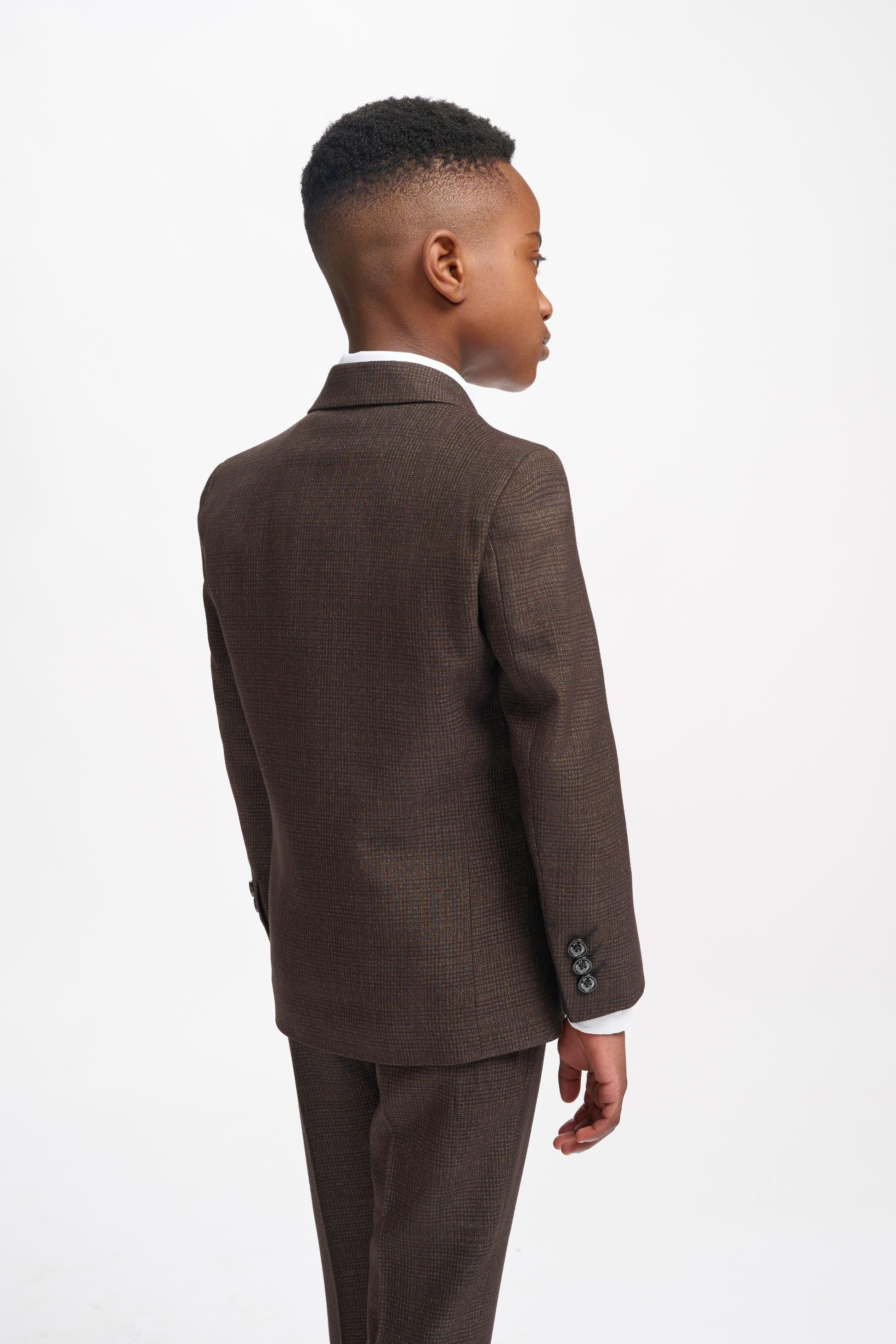 Jungen Slim Fit Tweed Karo Anzug - CARIDI - Braun