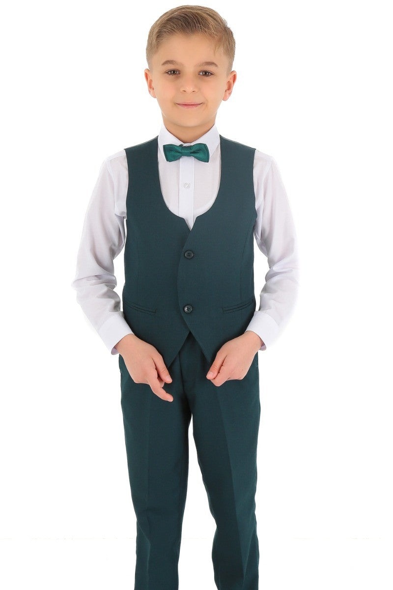 Ensemble Costume Chevron Slim Fit 8 Pièces pour Garçons - KING - Vert Émeraude