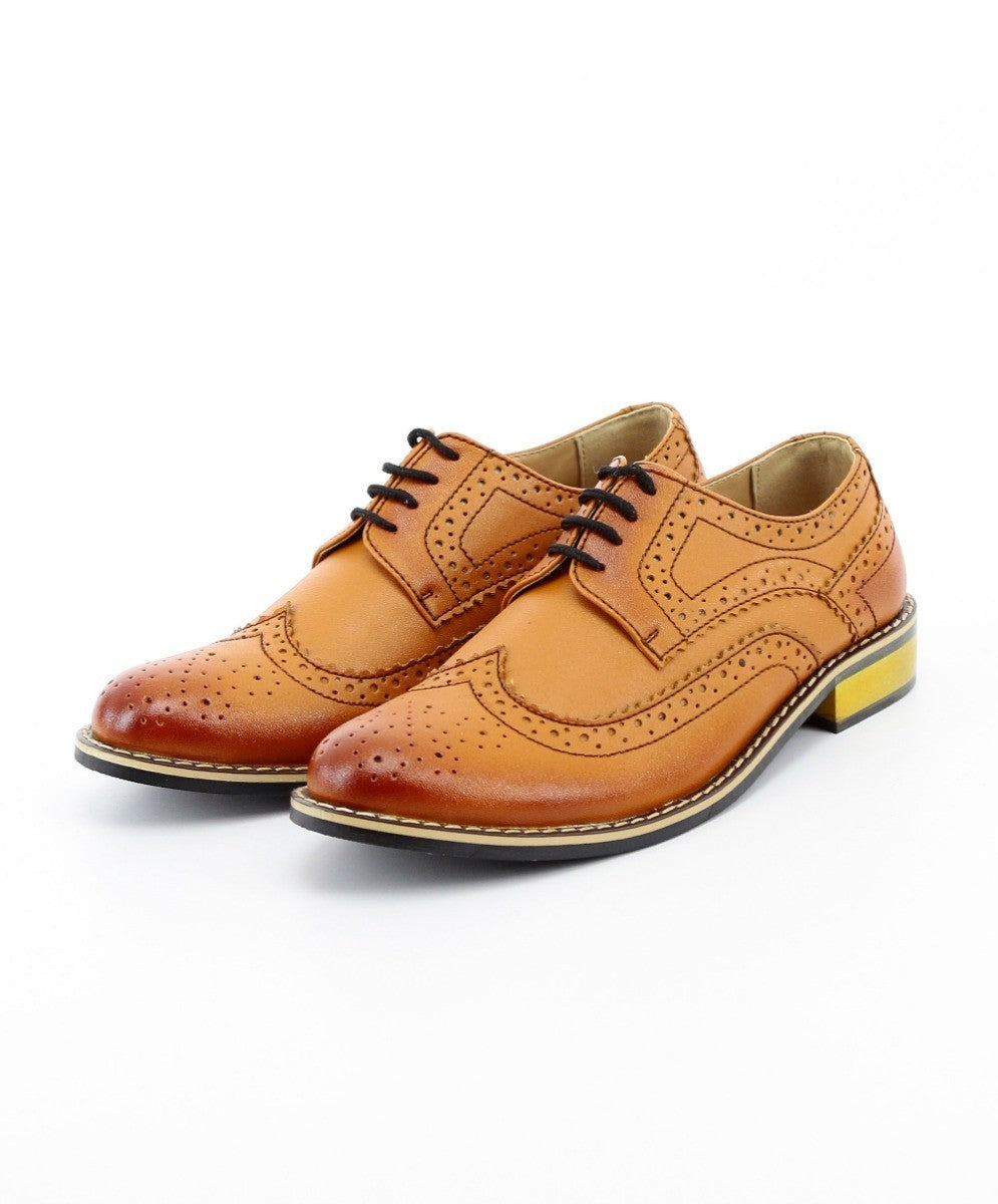 Chaussures Brogues en Cuir à Lacets pour Garçons - Marron Clair