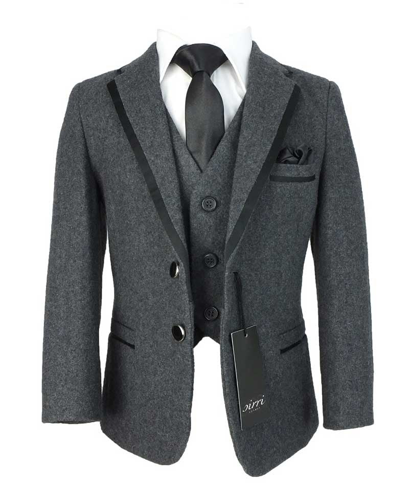 Costume en Tweed Effet Laine pour Garçons - Gris Charbon