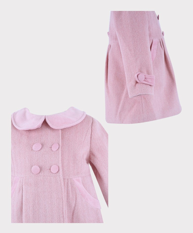 Ensemble Manteau et Chapeau Formel en Chevron pour Filles - Rose