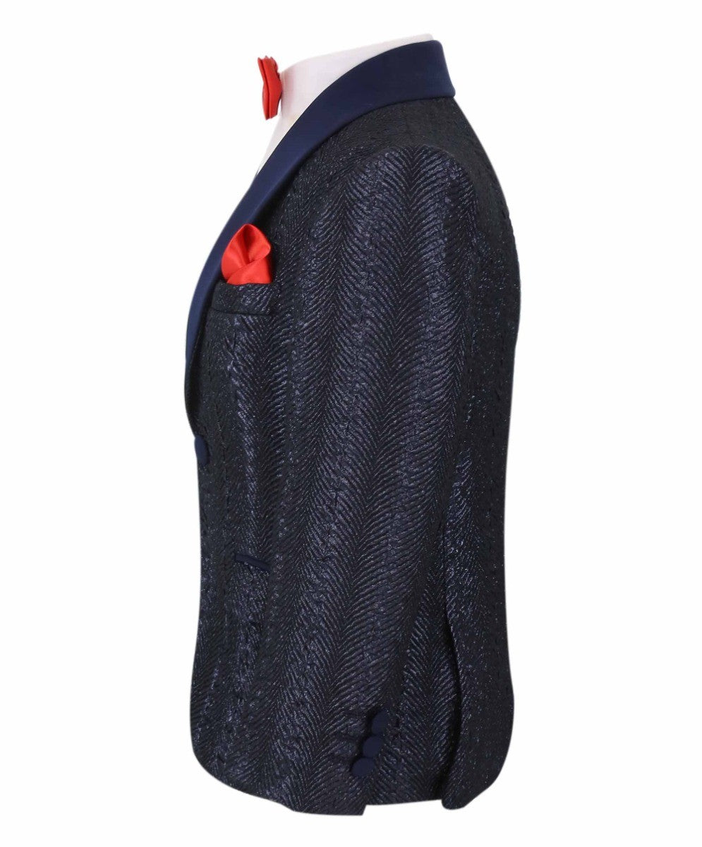 Costume de Smoking en Tweed Slim Fit pour Garçons - ROBBIE - Bleu Marine Foncé