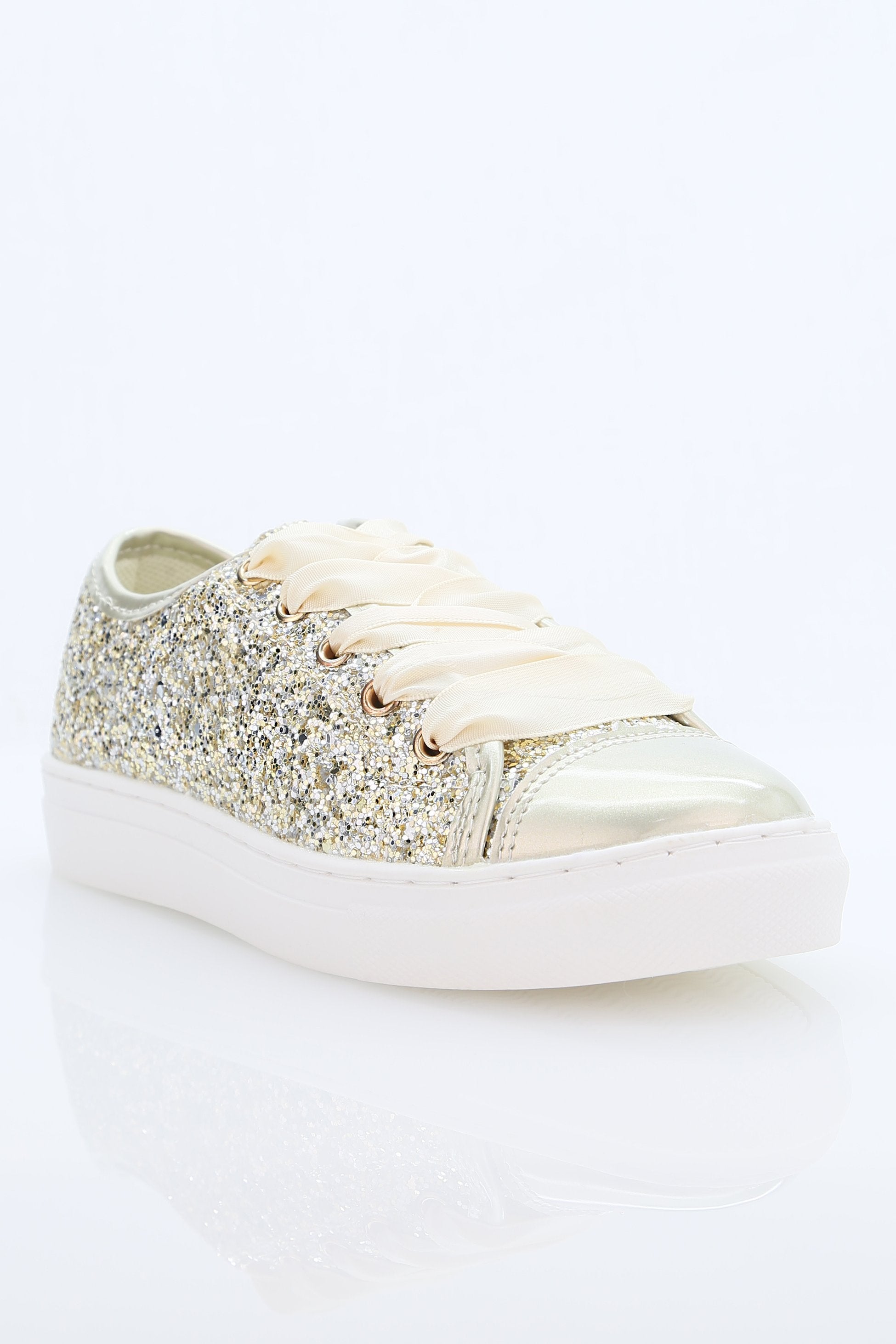 Mädchen Glitzer Sneakers mit Satinband-Schnürsenkeln – TRINITY - Gold