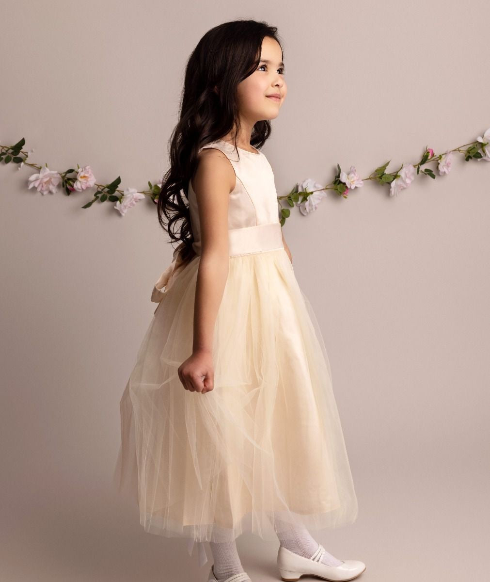 Robe de Demoiselle d'Honneur avec Jupe en Tulle et Nœud - HILARY - Champagne