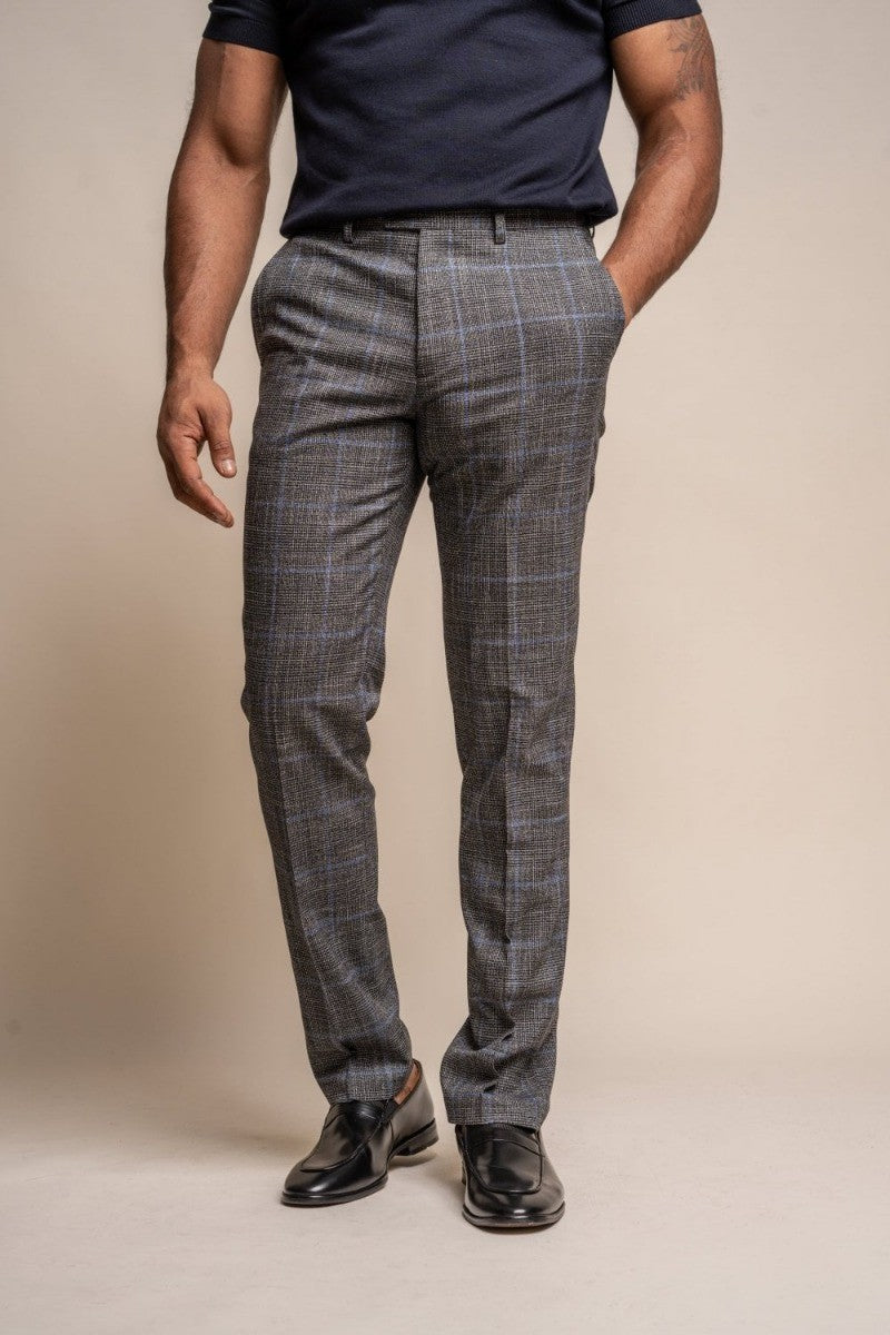 Pantalons en tweed à carreaux rétro gris pour hommes - POWER - Gris