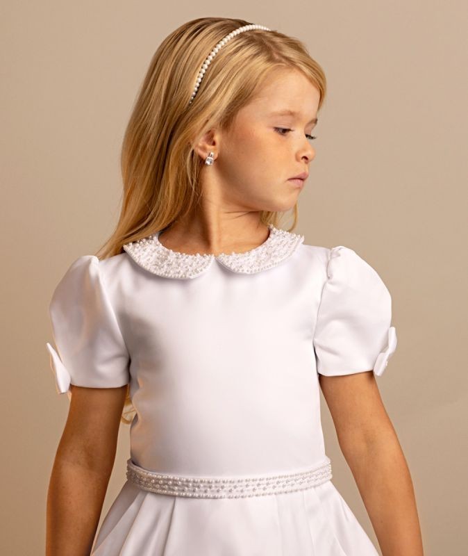 Robe de communion blanche à manches bouffantes avec col Peter Pan pour filles - LOTTIE - Blanc