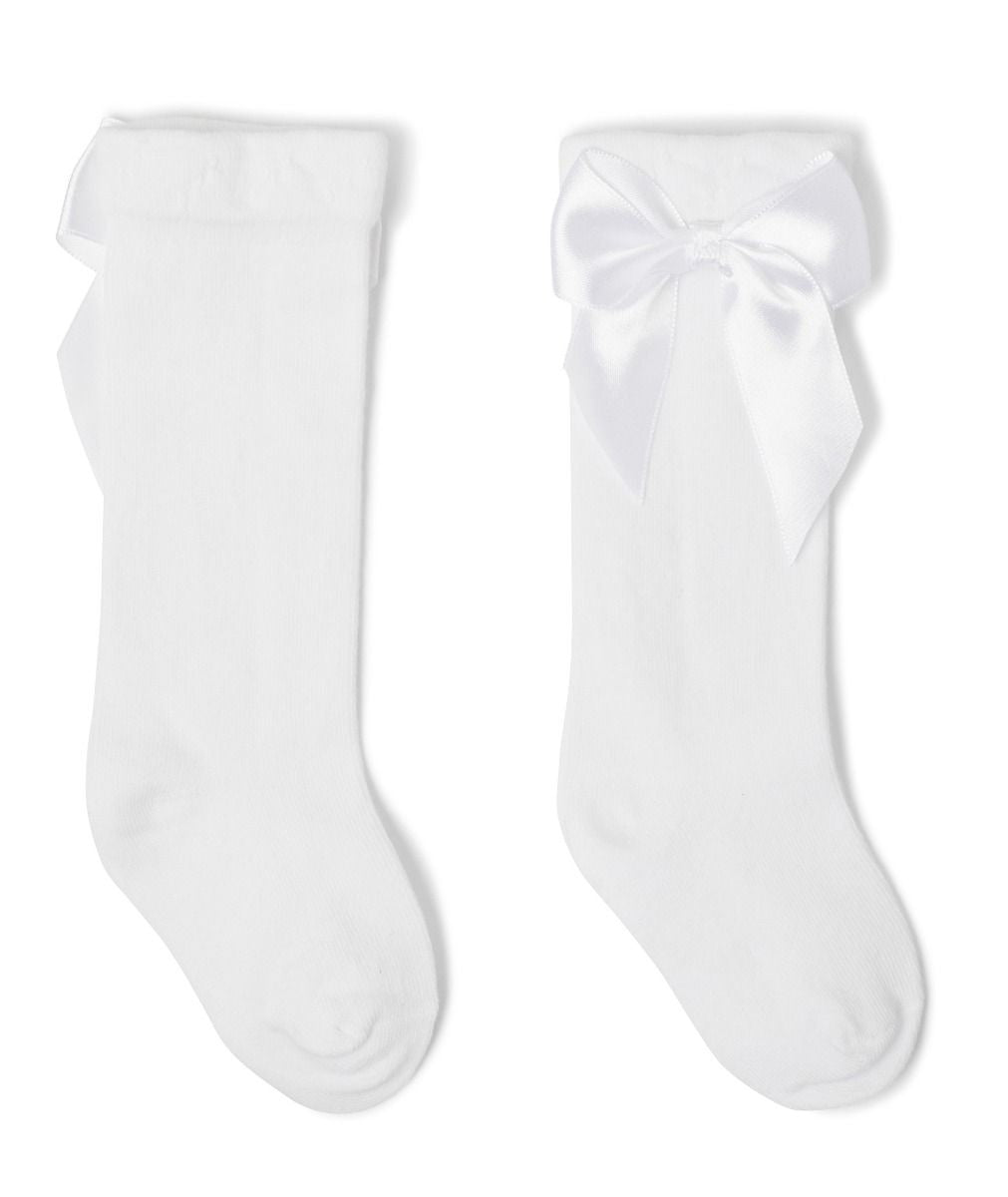 Chaussettes Genoux Hauts à Nœud pour Filles - VICTORIA - Blanc