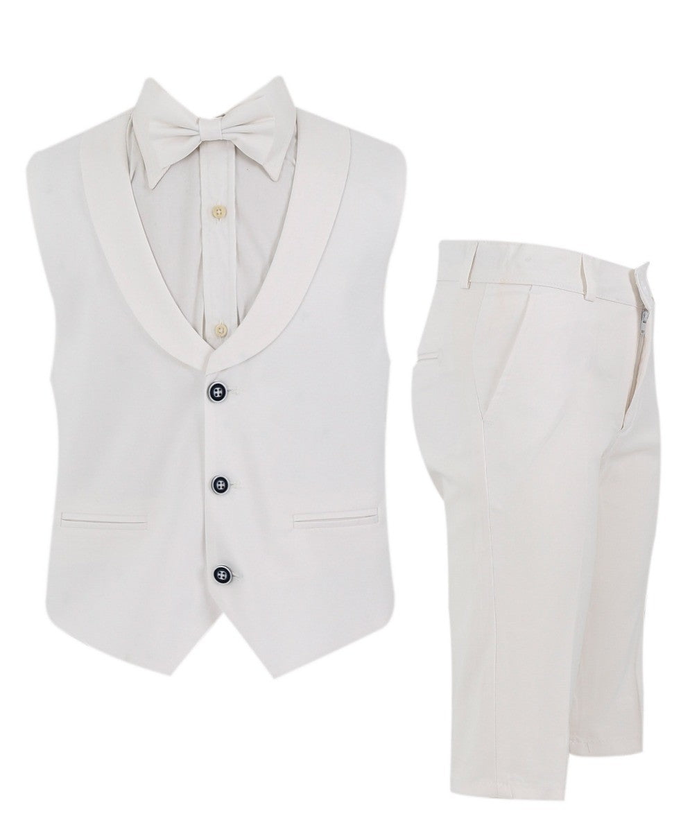 Ensemble 4 pièces gilet et short en coton et lin pour garçon - WHITBY - Blanc