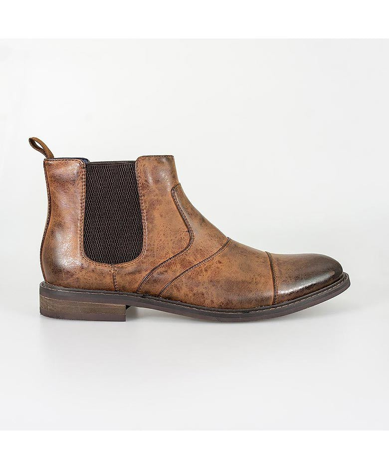 Bottes Chelsea en cuir à enfiler couture italienne pour hommes - Marron Tan