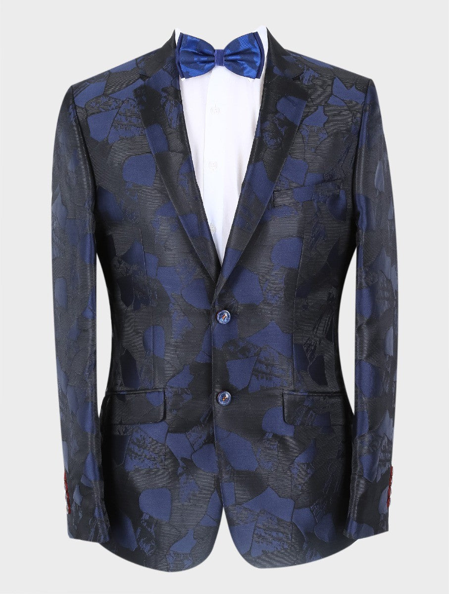 Blazer ajusté décoré en bleu marine pour hommes - BERLUCONI - Bleu Marine