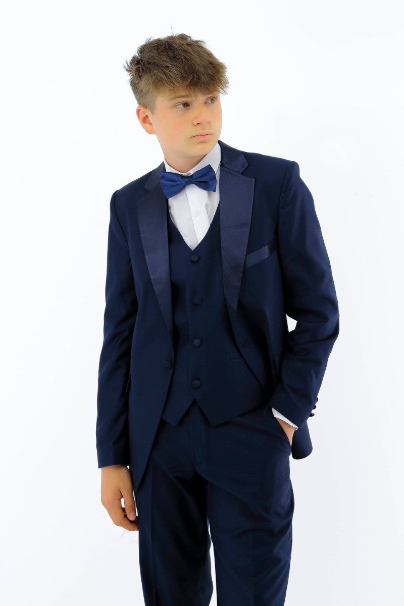 Jungen Glanzrevers Tuxedo Anzug - Navyblau