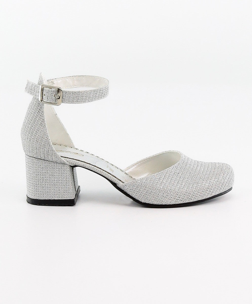 Chaussures de Communion à Bride à la Cheville et Bloc Talon pour Filles - Argent