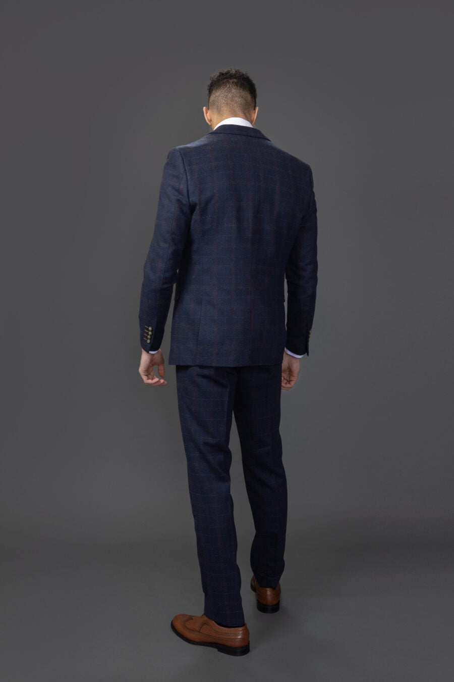 Costume en Tweed à Motif Windowpane Bleu Marine Tailleur pour Homme - RYAN - Bleu Marine