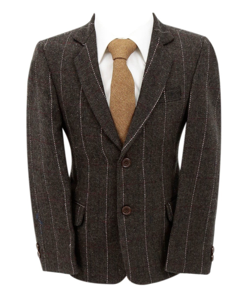 Baby Jungen Tweed Fischgrät Nadelstreifen Formeller Blazer - Braun