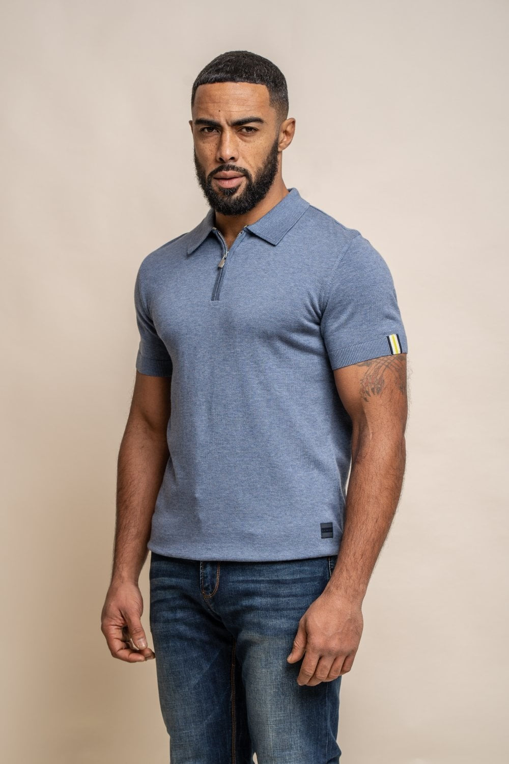 Herren Kurzarm Baumwoll Polohemd - Dino - Air Force Blau