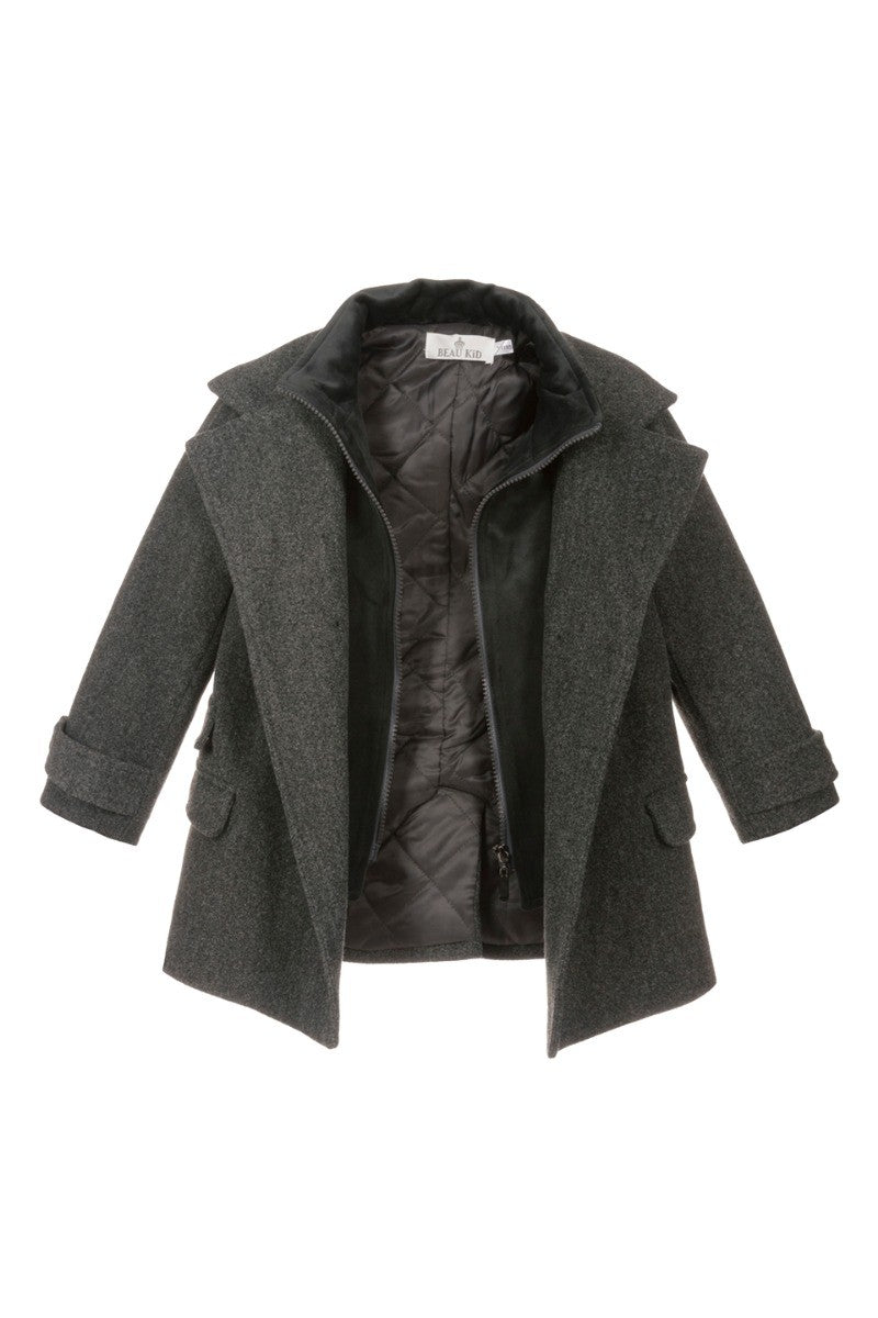 Jungen Tweed Zweireiher Midimantel - Grau