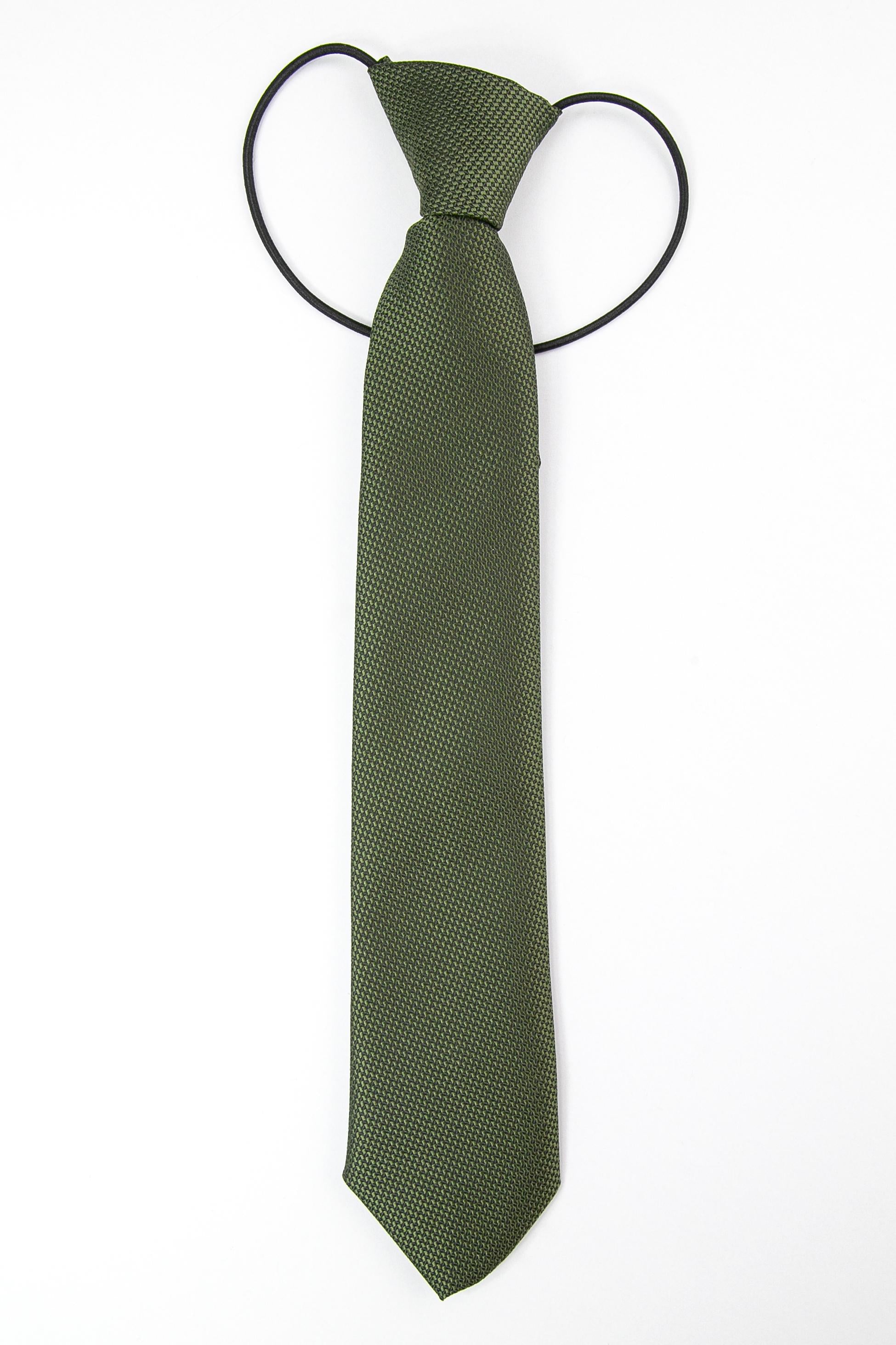 Boys’ Jacquard Tie & Hanky Set with Elastic Strap - Khaki Green