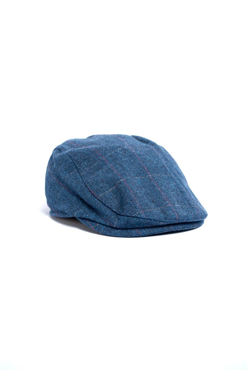 Casquette plate en tweed en laine bleue pour hommes - CARNEGI - Bleu