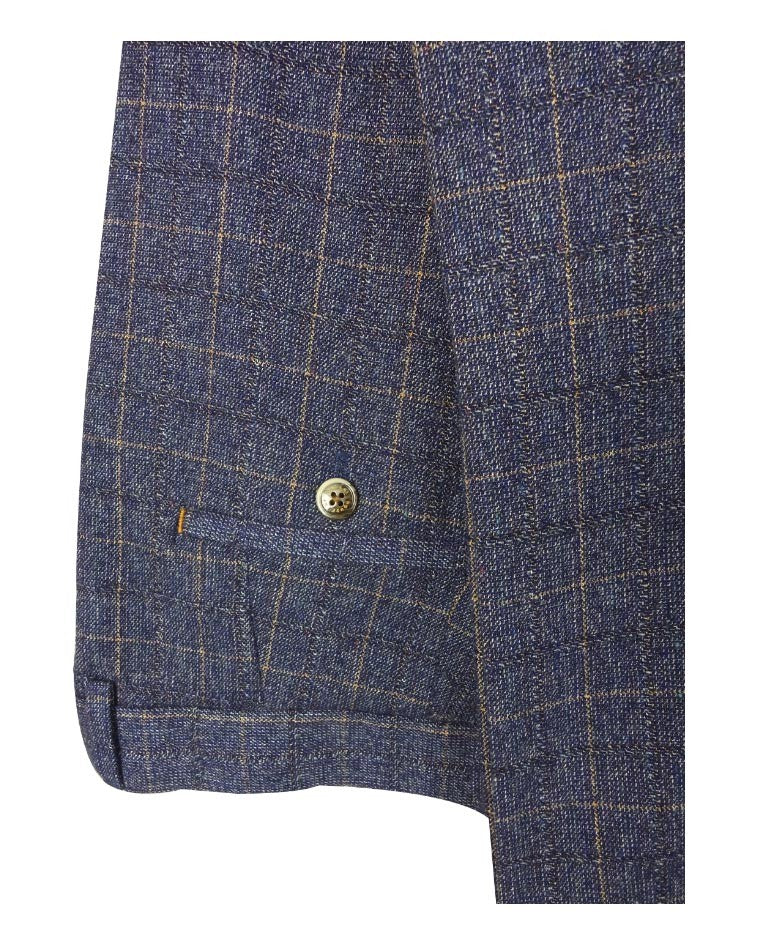 Herren Slim Fit Karo Tweed Hose - MATTEO - Blau