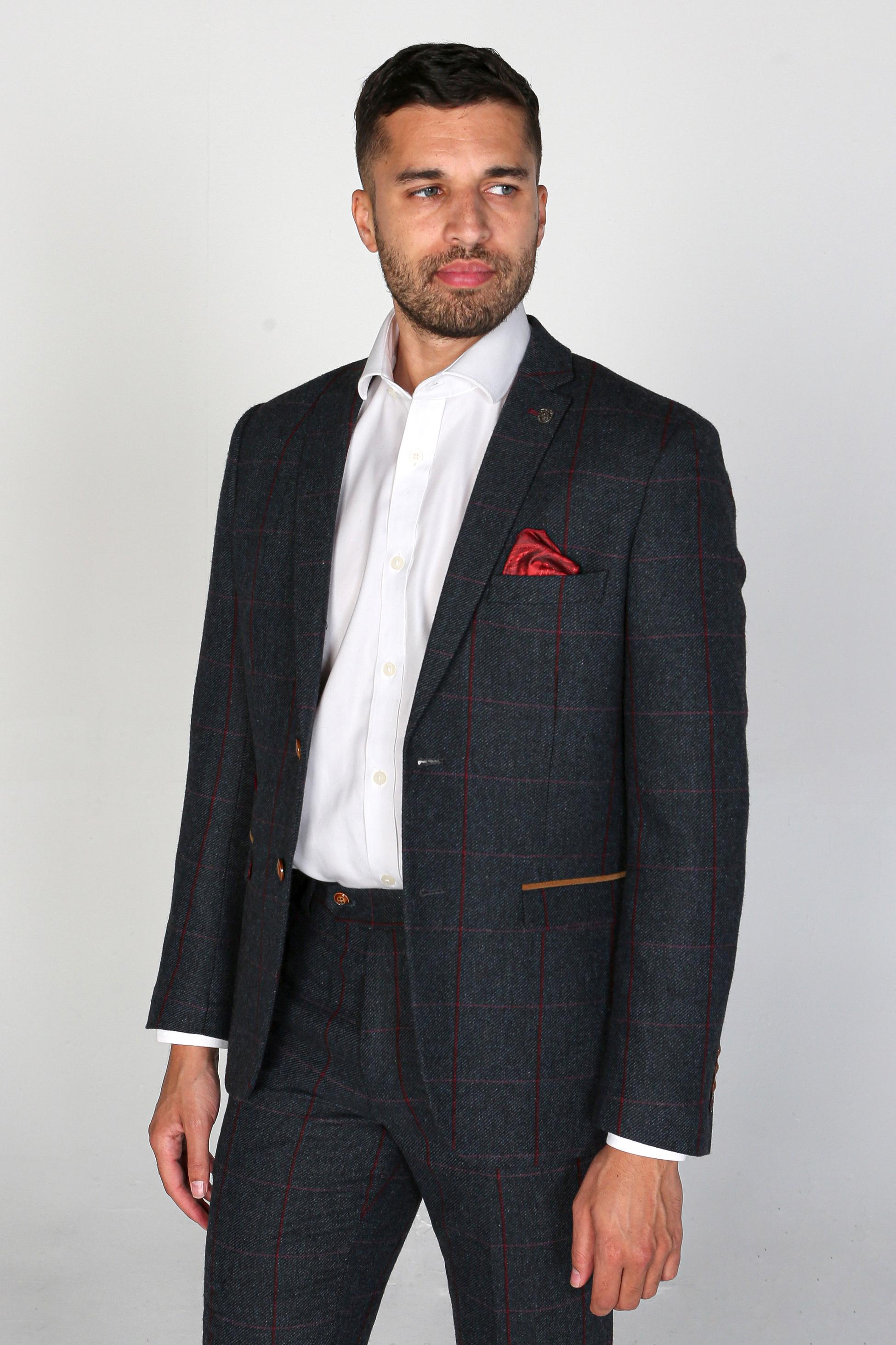 Costume en Tweed à Motif Windowpane Tailleur pour Homme - MADRID - Bleu Marine