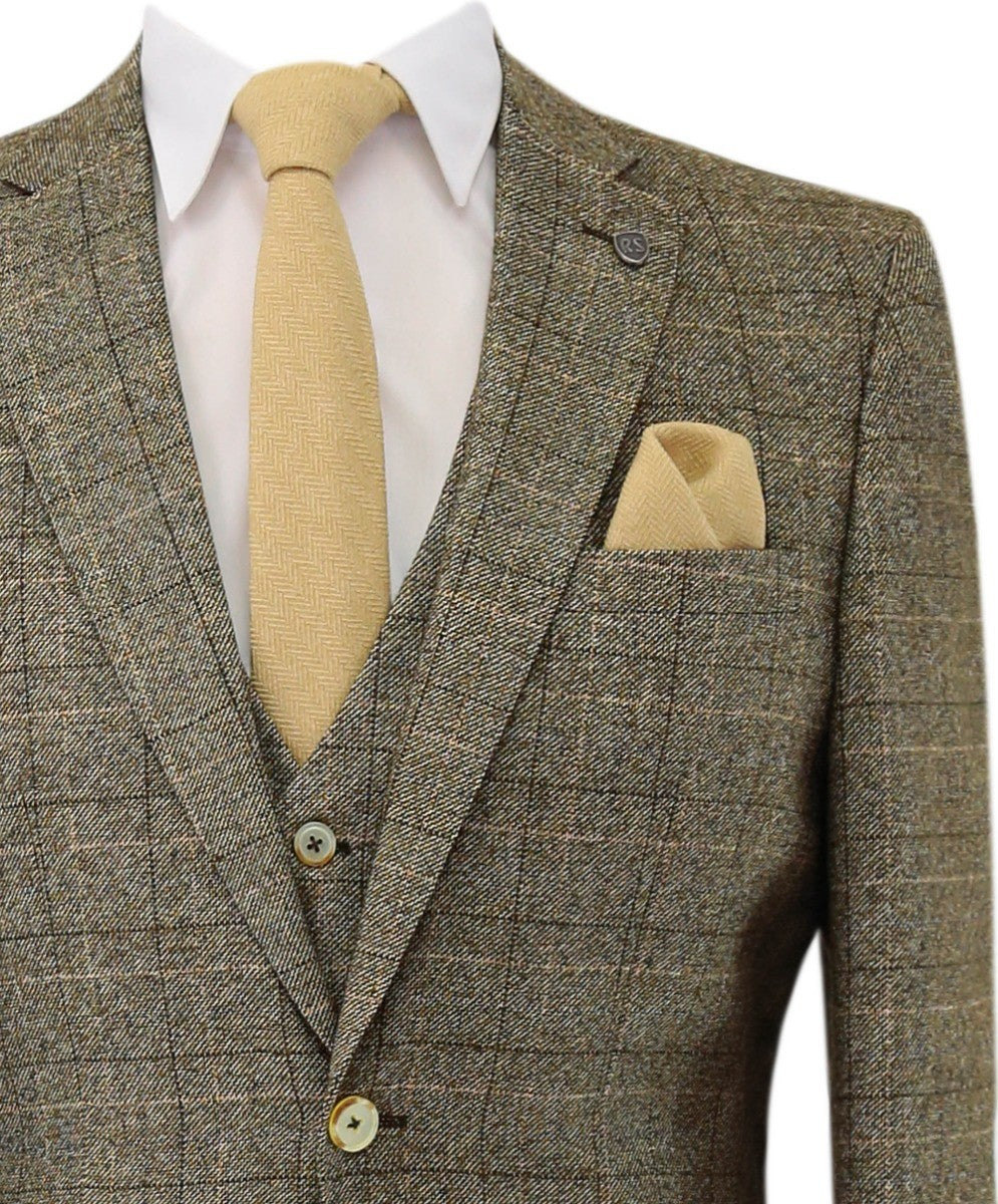 Herren Tweed Windowpane Karo Anzugjacke - LIAM Beige - Beige