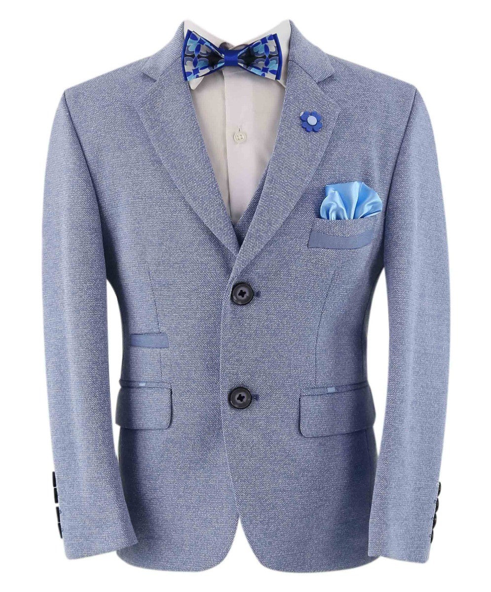 Boys Cotton Slim Fit Blazer and Waistcoat Set - Frank - Blue