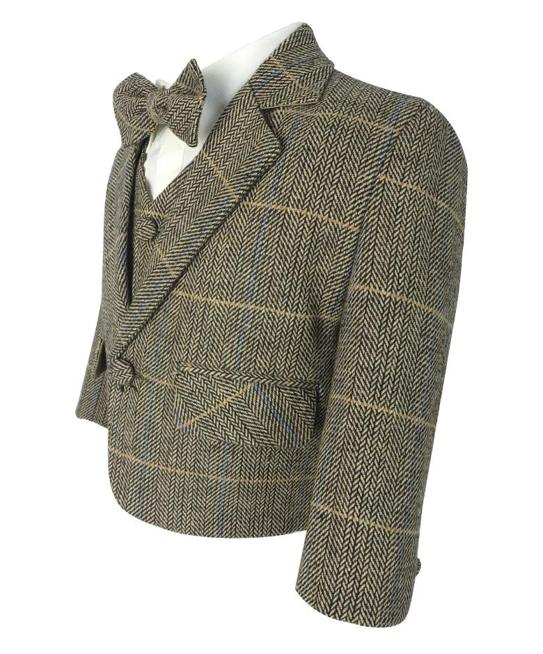 Baby Jungen Fischgrät Karo Tweed Anzug-Set - Tan Braun