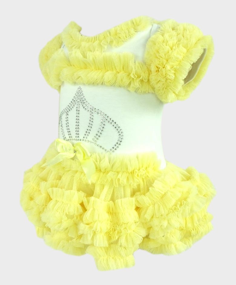 Bodysuit Tutu en Tulle et Coton pour Fillettes - Jaune Citron