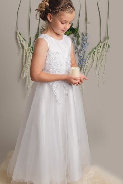 Robe à fleurs pour fille avec broderie et nœud - LUCKY - Blanc