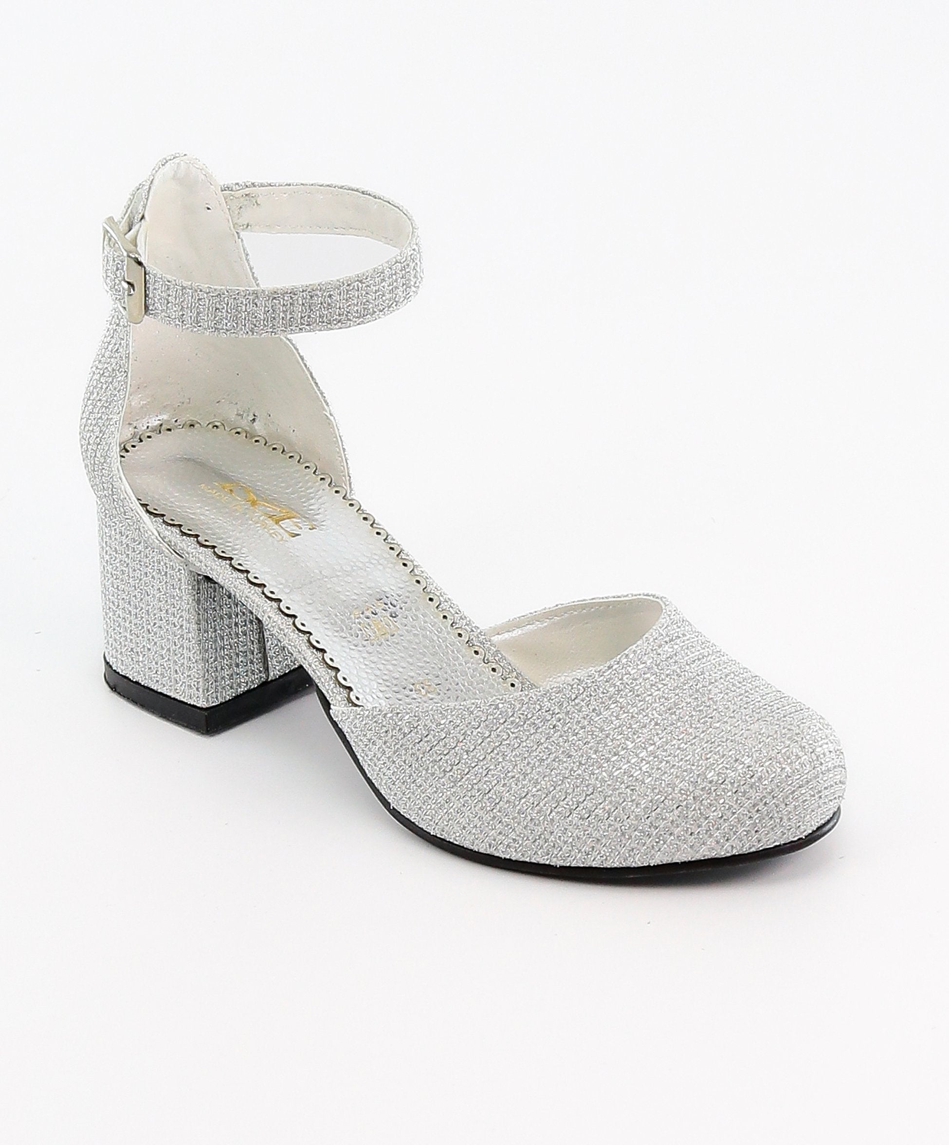 Chaussures de Communion à Bride à la Cheville et Bloc Talon pour Filles - Argent