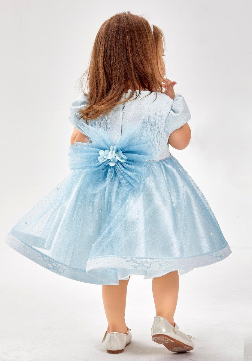 Baby Mädchen Kurze Puffärmel Blaues Kleid - Babyblau