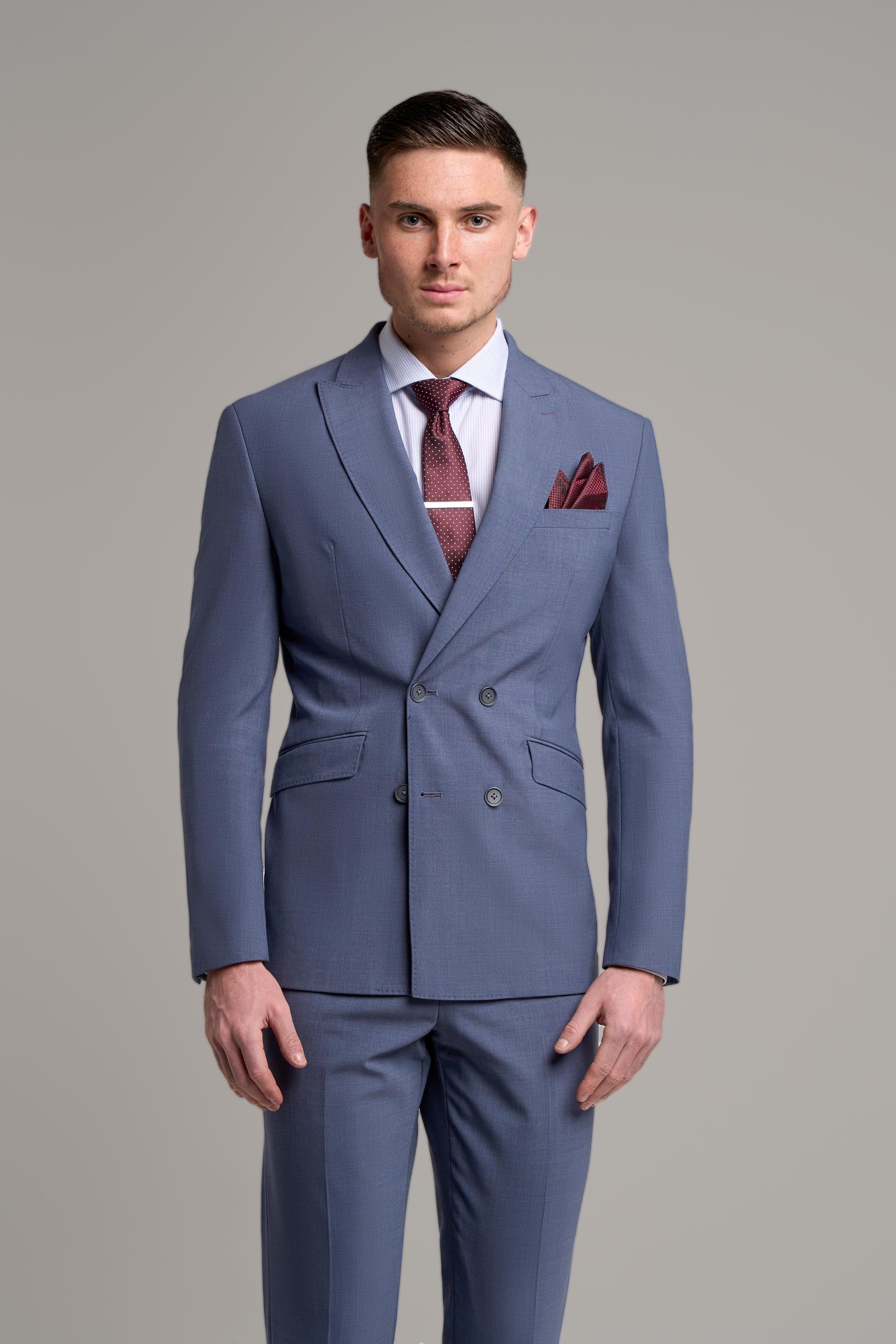 Veste de Costume Double Boutonnage en Laine Mélangée pour Homme - VICTORIOUS - Violet Colombe