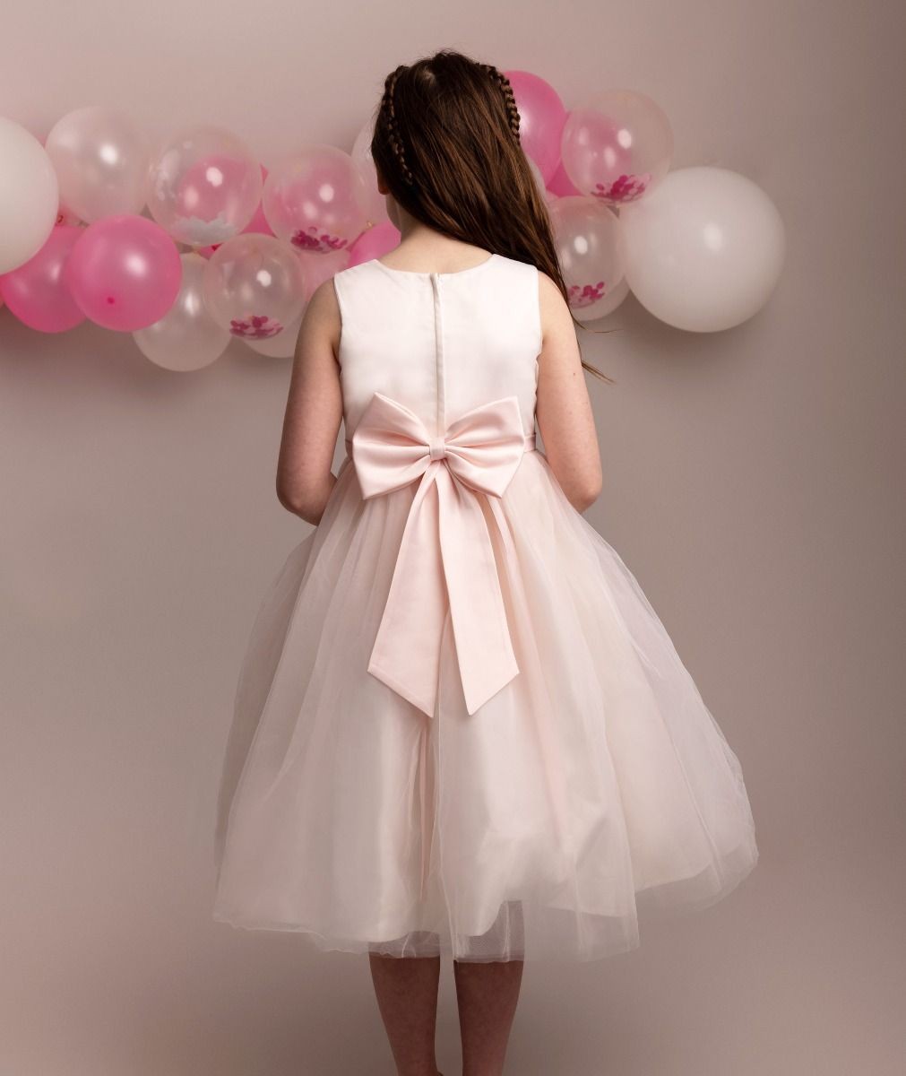 Robe à fleurs brodée avec jupe en tulle pour filles - NYRA - Rose Poudré