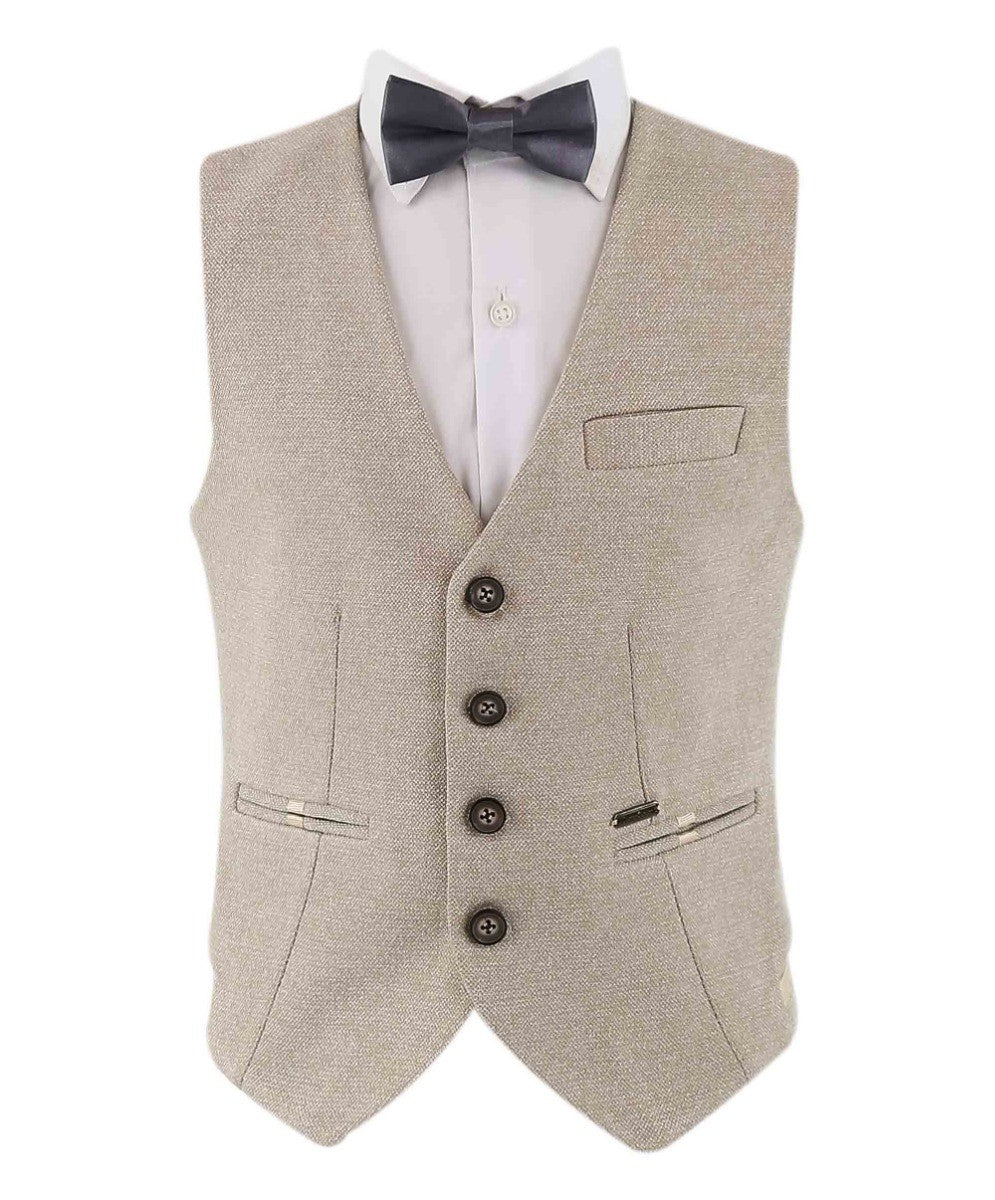 Boys Cotton Slim Fit Blazer and Waistcoat Set - Frank - Beige