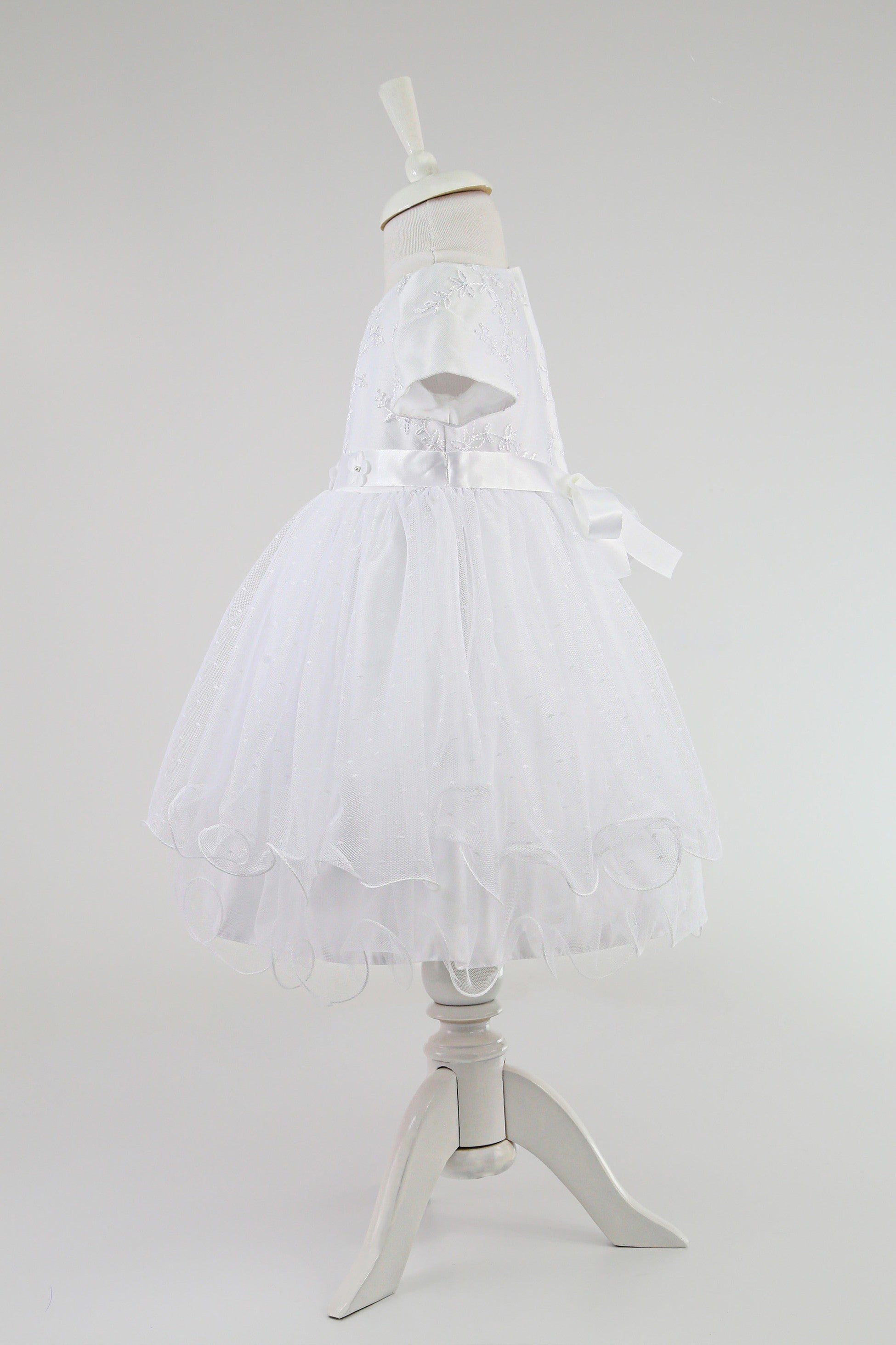 Baby Mädchen Ballonärmel Tüllkleid – B1038 - Weiß