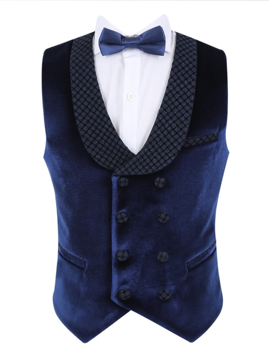 Ensemble Costume de Smoking en Velours Slim Fit pour Garçons - Bleu Marine